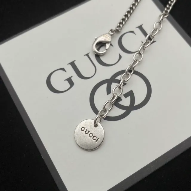 Gucci Strawberry Red Silver Enamel Pendants Interlocking GG-Link Chain Necklace 2