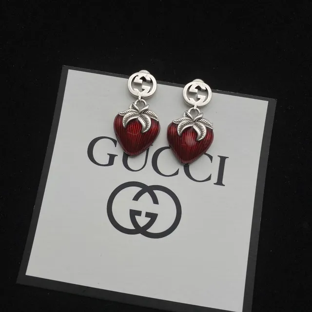 Gucci Strawberry Red Silver Enamel Pendants Interlocking GG-Link Chain Necklace 4