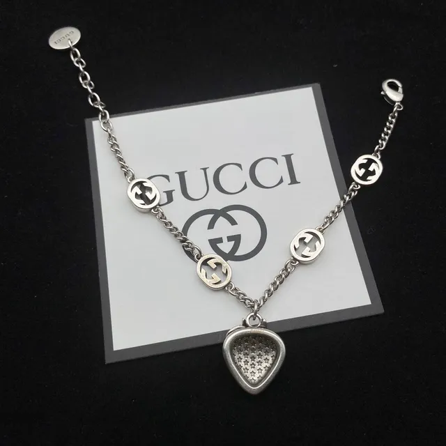 Gucci Strawberry Red Silver Enamel Pendants Interlocking GG-Link Chain Necklace 5