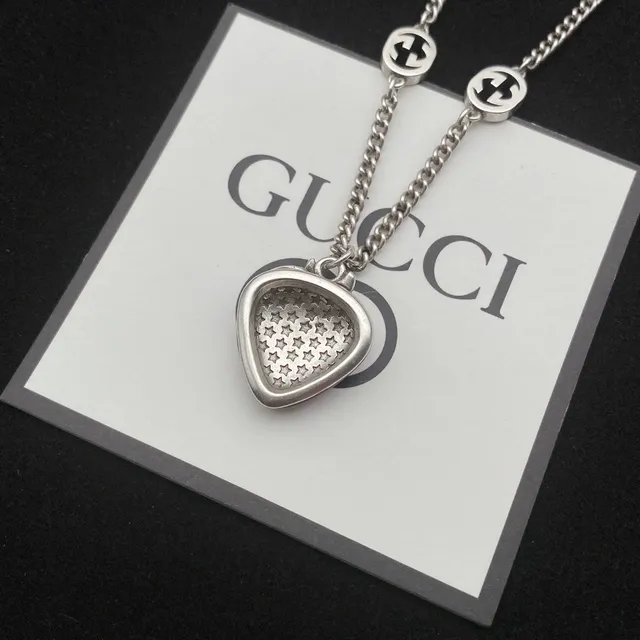 Gucci Strawberry Red Silver Enamel Pendants Interlocking GG-Link Chain Necklace 6