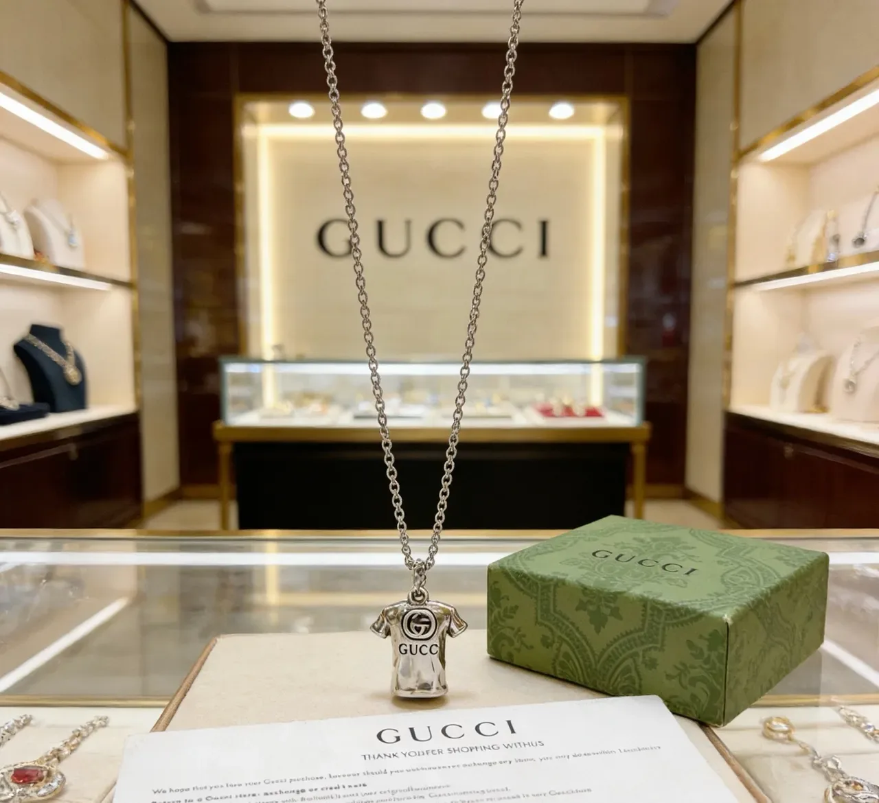 Gucci T-Shirt Pendant Colar Prata 3