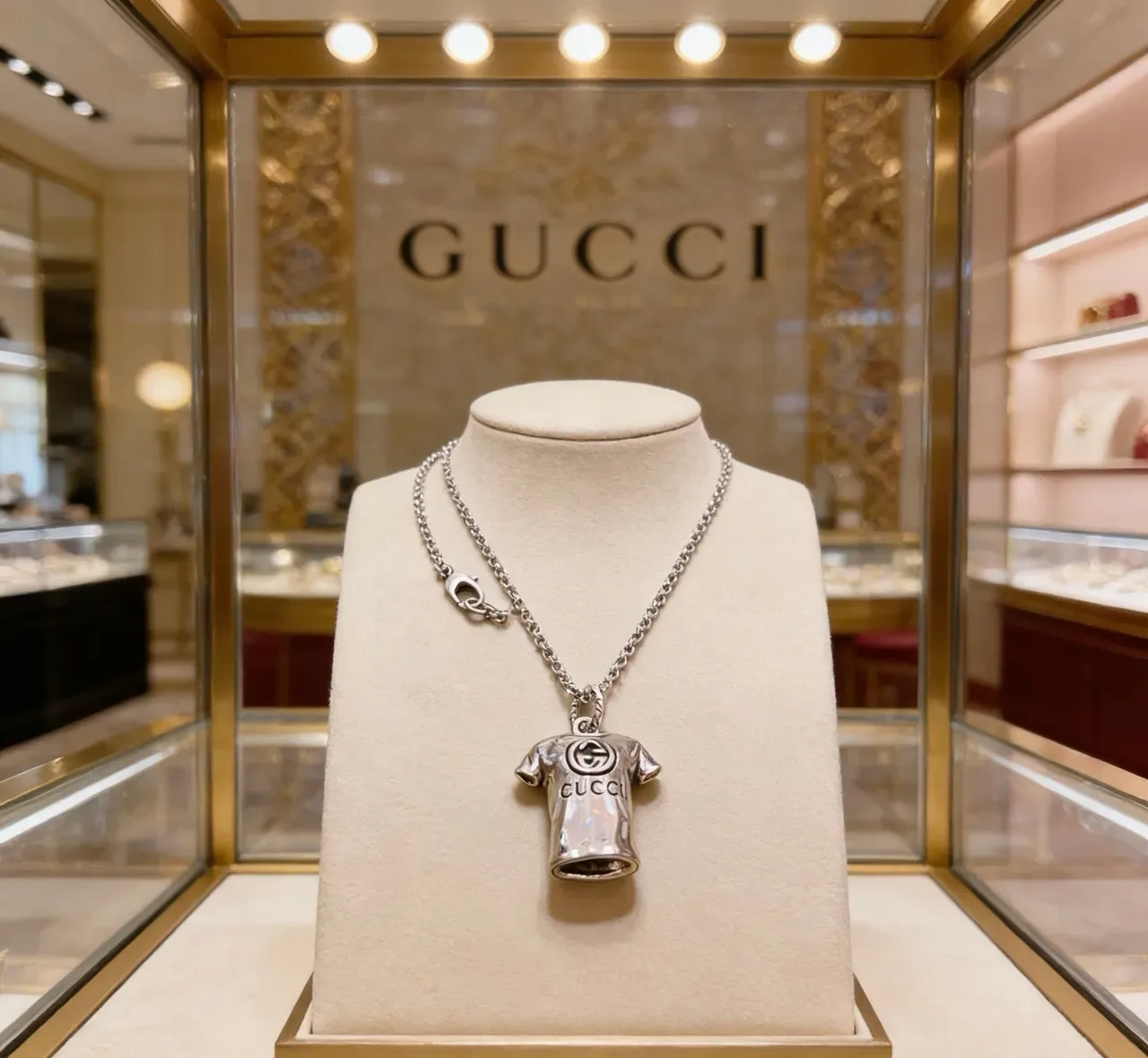 Gucci T-Shirt Pendant Colar Prata 9