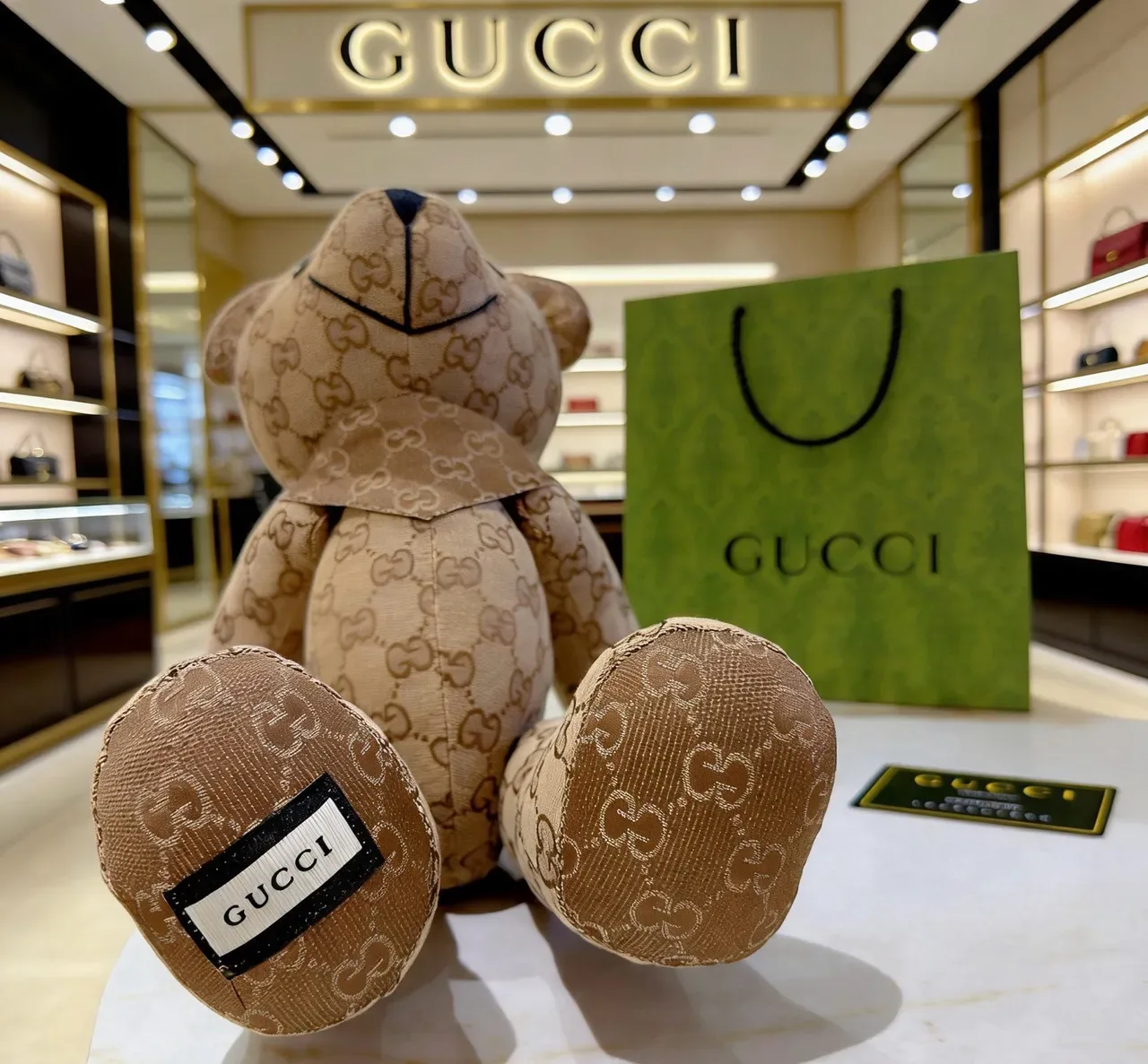 Gucci Teddy Bear Beige Brown GG Monogram Canvas Plush Silhouette Handbag 2