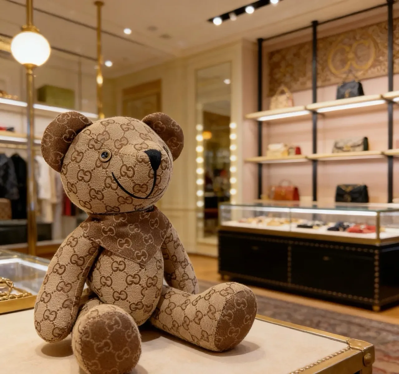 Gucci Teddy Bear Beige Brown GG Monogram Canvas Plush Silhouette Handbag 4