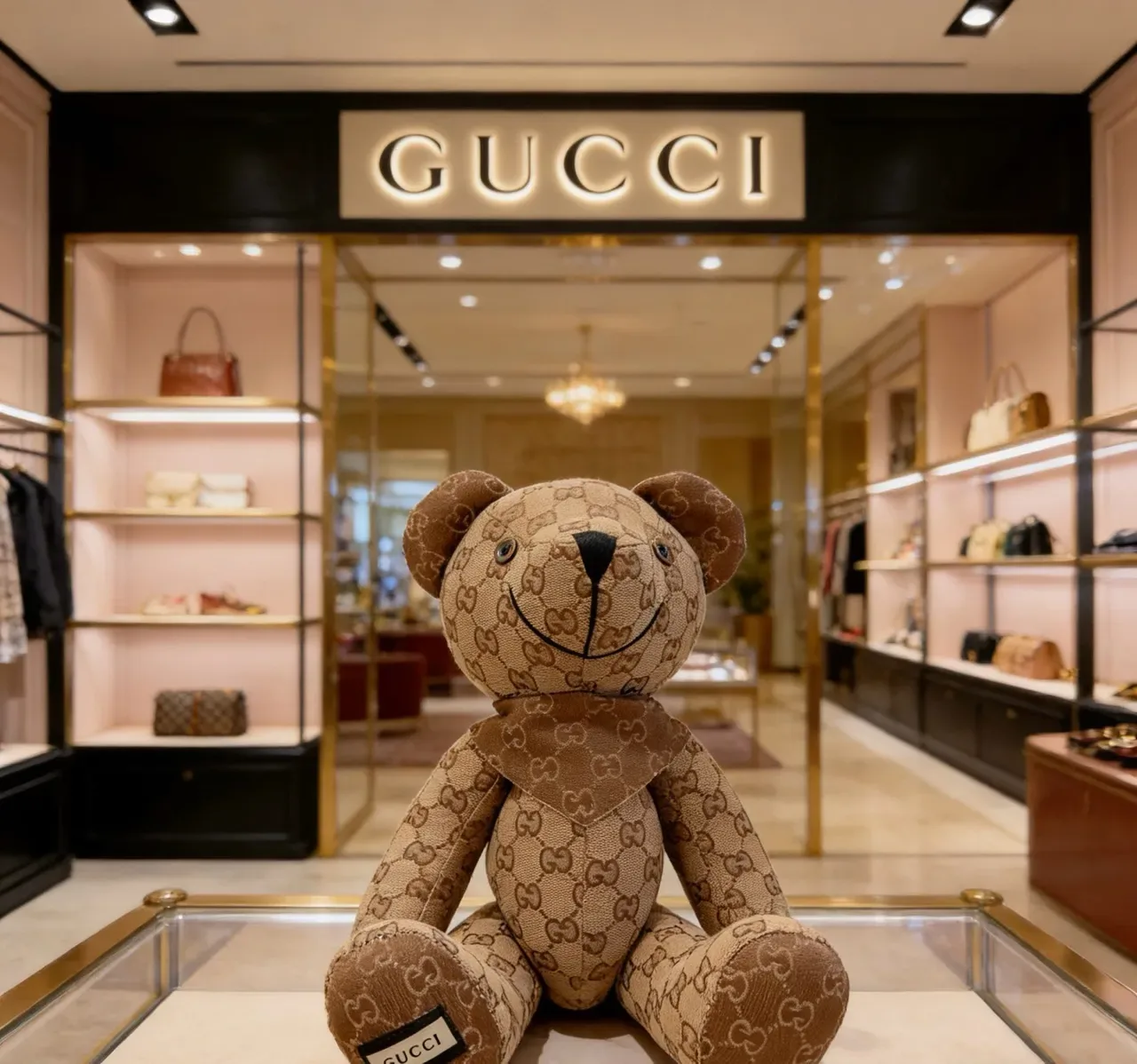 Gucci Teddy Bear Beige Brown GG Monogram Canvas Plush Silhouette Handbag 9
