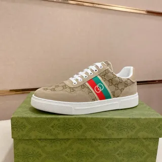 Gucci Tennis 1977 Beige GG Monogram Canvas and Suede Lifestyle Sneakers
