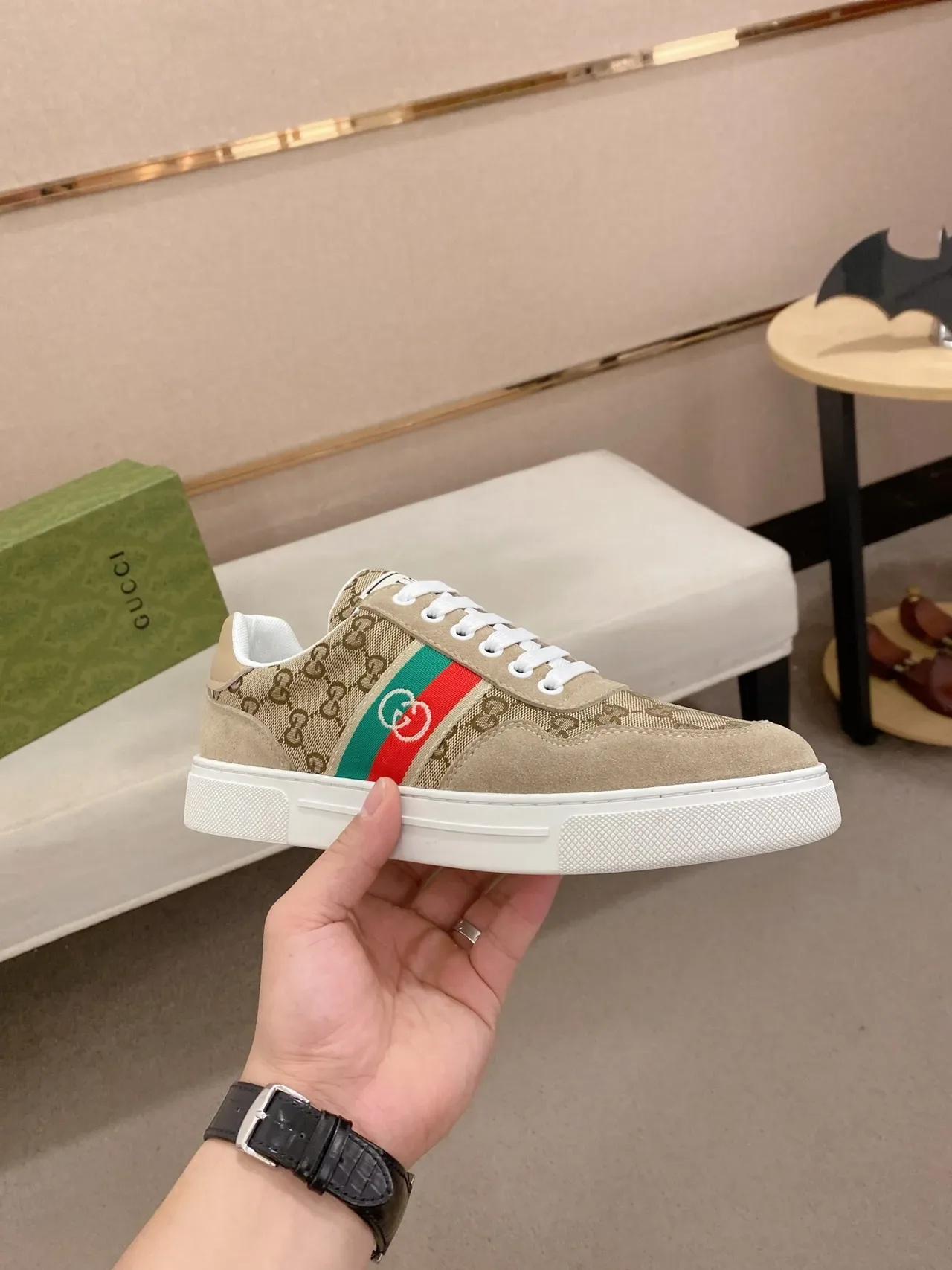 Gucci Tennis 1977 Beige GG Monogram Canvas and Suede Lifestyle Sneakers 4