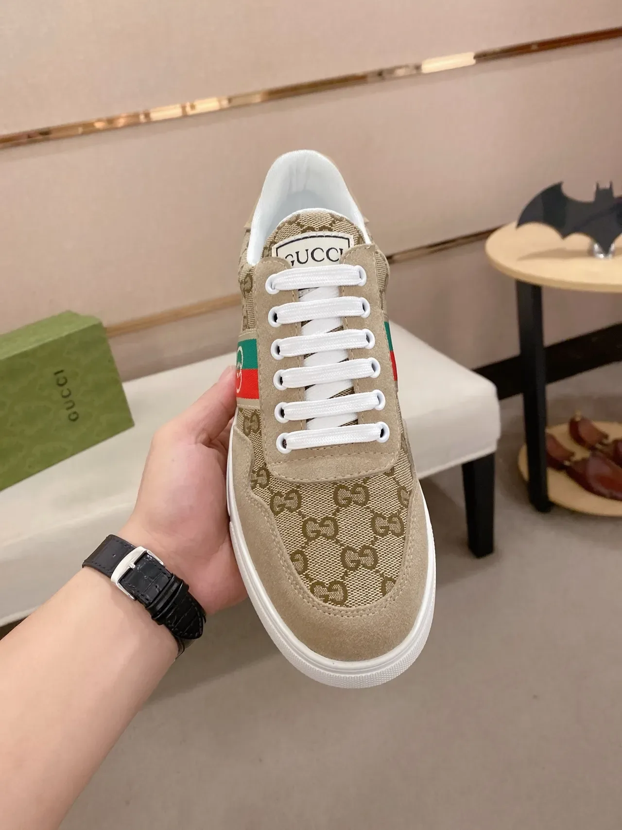 Gucci Tennis 1977 Beige GG Monogram Canvas and Suede Lifestyle Sneakers 5
