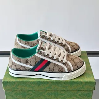 Gucci Tennis 1977 Beige Monogram Canvas Web Stripe Lifestyle Sneakers