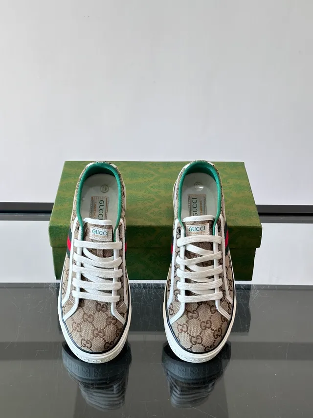 Gucci Tennis 1977 Beige Monogram Canvas Web Stripe Lifestyle Sneakers 4
