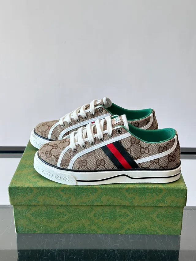 Gucci Tennis 1977 Beige Monogram Canvas Web Stripe Lifestyle Sneakers 5