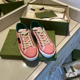 Gucci Tennis 1977 Pink Canvas Web Stripe Lifestyle Sneakers