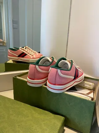 Gucci Tennis 1977 Pink Canvas Web Stripe Lifestyle Sneakers 2