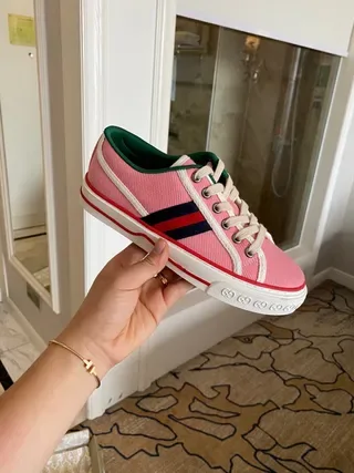 Gucci Tennis 1977 Pink Canvas Web Stripe Lifestyle Sneakers 3