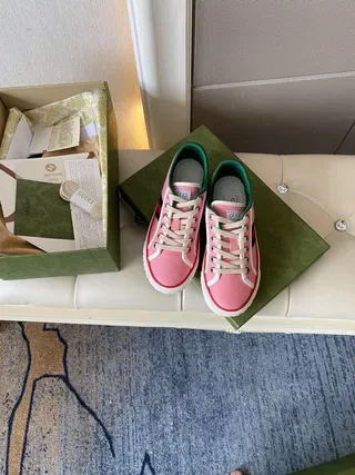 Gucci Tennis 1977 Pink Canvas Web Stripe Lifestyle Sneakers 4