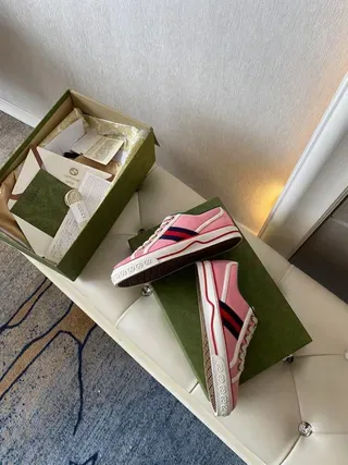 Gucci Tennis 1977 Pink Canvas Web Stripe Lifestyle Sneakers 6