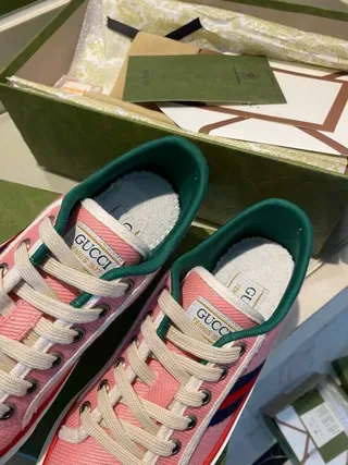 Gucci Tennis 1977 Pink Canvas Web Stripe Lifestyle Sneakers 8