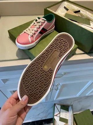Gucci Tennis 1977 Pink Canvas Web Stripe Lifestyle Sneakers 9