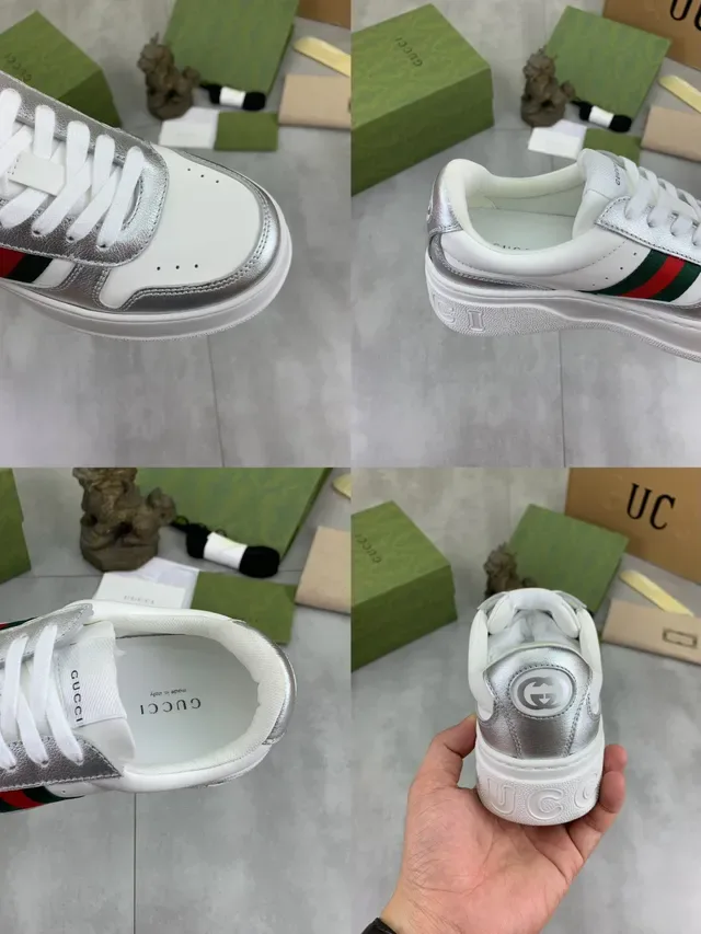 Gucci Tennis 1977 White and Silver Web Stripe Lifestyle Sneakers 3