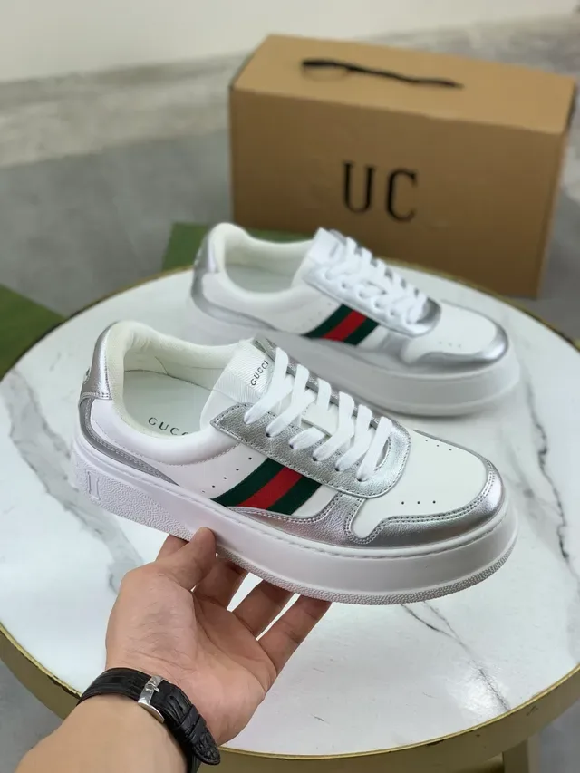 Gucci Tennis 1977 White and Silver Web Stripe Lifestyle Sneakers 5