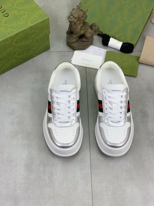 Gucci Tennis 1977 White and Silver Web Stripe Lifestyle Sneakers 6