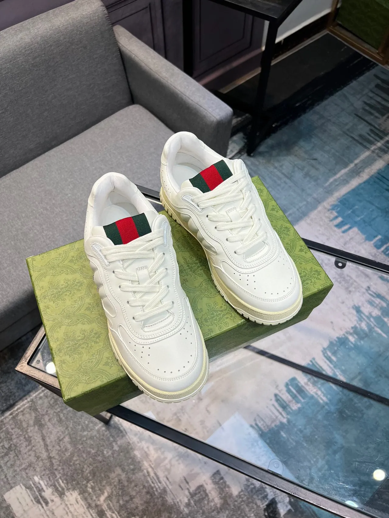 Gucci Tennis 1977 White Leather Web Stripe Lifestyle Sneakers 7