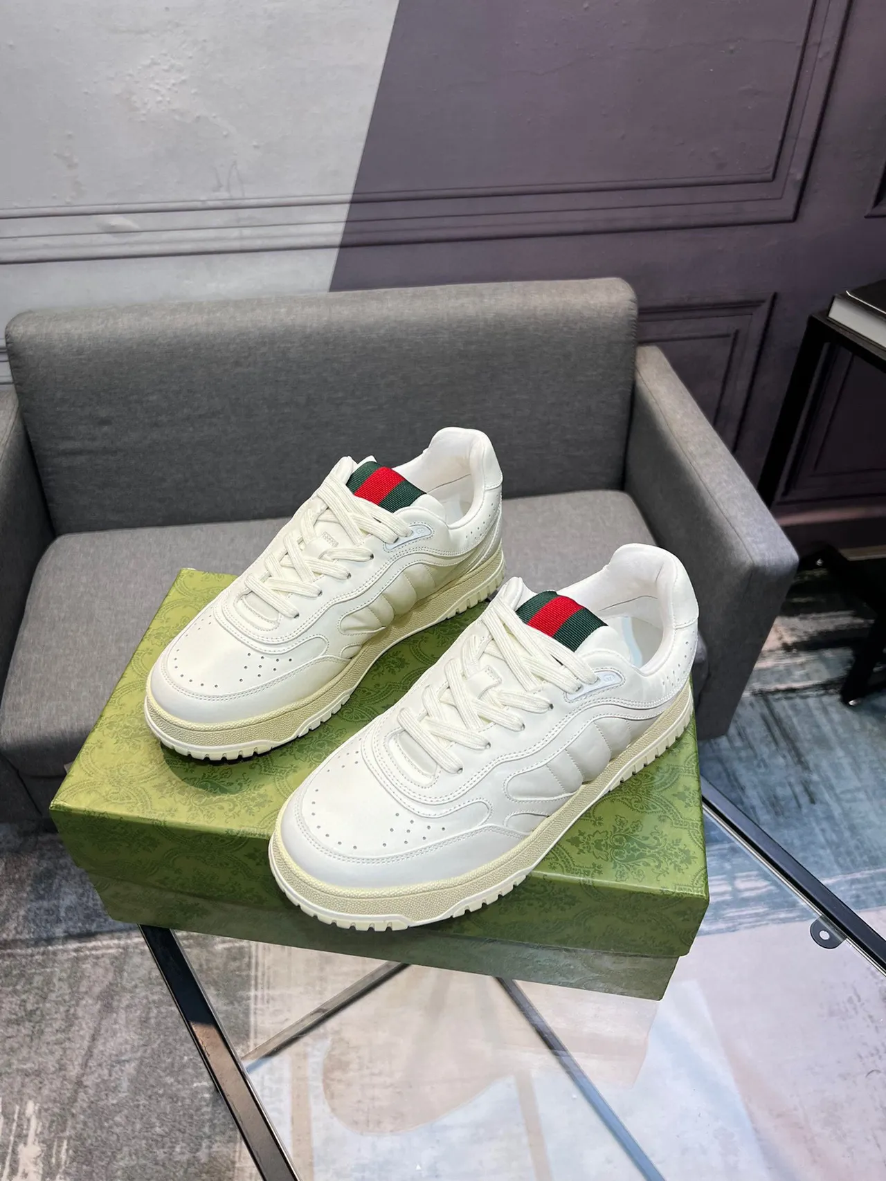 Gucci Tennis 1977 White Leather Web Stripe Lifestyle Sneakers 9