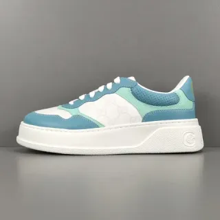 Gucci White Blue Color-Blocked Leather GG Monogram Canvas Lifestyle Sneakers