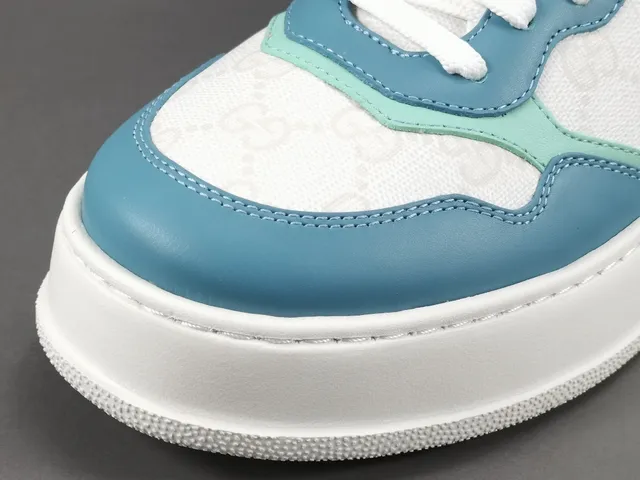 Gucci White Blue Color-Blocked Leather GG Monogram Canvas Lifestyle Sneakers 10