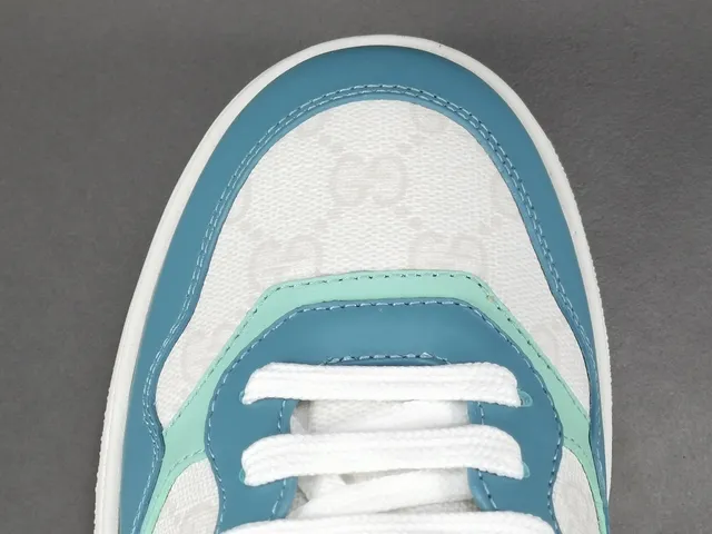 Gucci White Blue Color-Blocked Leather GG Monogram Canvas Lifestyle Sneakers 11