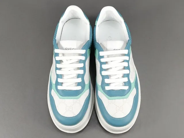 Gucci White Blue Color-Blocked Leather GG Monogram Canvas Lifestyle Sneakers 16