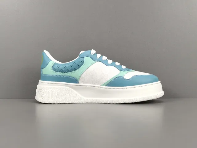 Gucci White Blue Color-Blocked Leather GG Monogram Canvas Lifestyle Sneakers 18