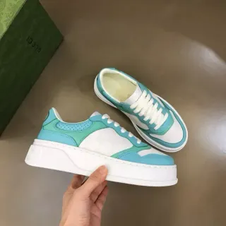 Gucci White Blue Platform Sole GG Monogram Panel Lifestyle Sneakers