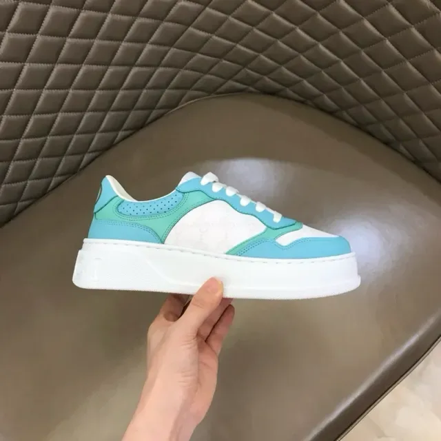 Gucci White Blue Platform Sole GG Monogram Panel Lifestyle Sneakers 2