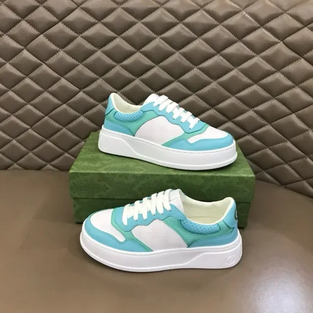 Gucci White Blue Platform Sole GG Monogram Panel Lifestyle Sneakers 5