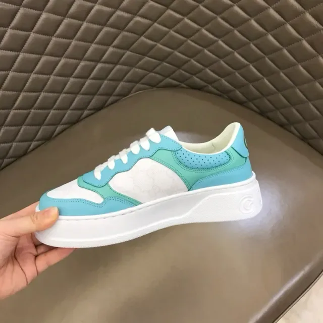 Gucci White Blue Platform Sole GG Monogram Panel Lifestyle Sneakers 9