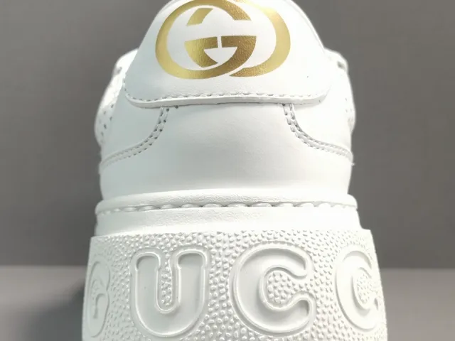 Gucci White Gold Platform Sole Perforated Leather Lifestyle Sneakers 2