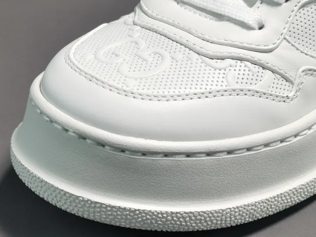 Gucci White Gold Platform Sole Perforated Leather Lifestyle Sneakers 7