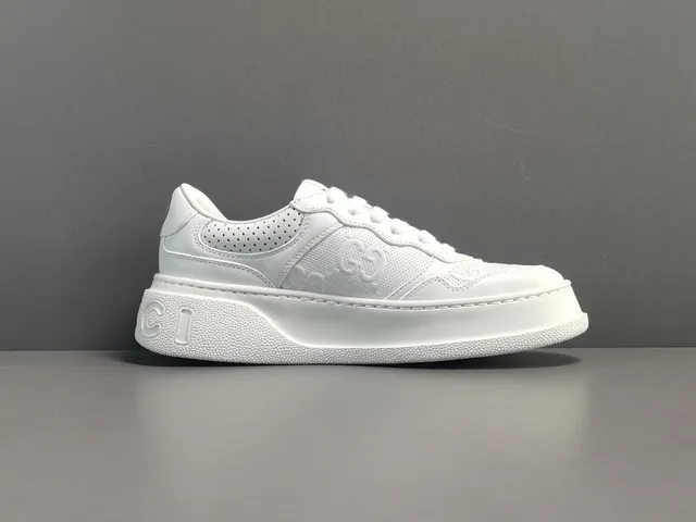 Gucci White Gold Platform Sole Perforated Leather Lifestyle Sneakers 13