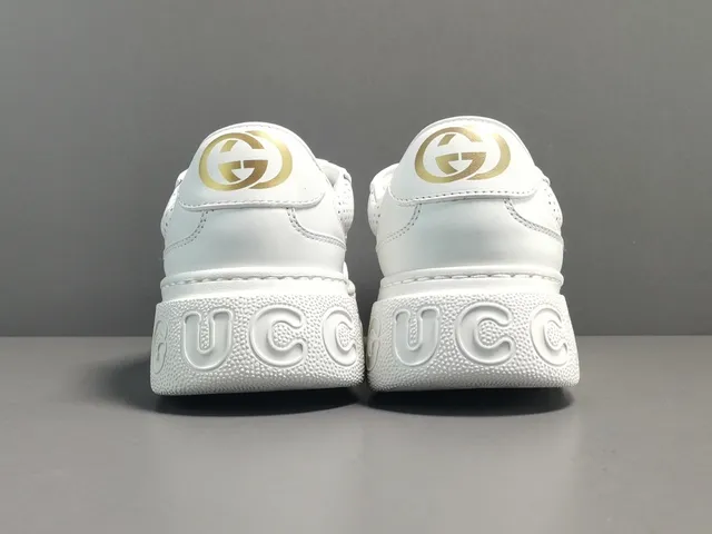 Gucci White Gold Platform Sole Perforated Leather Lifestyle Sneakers 16