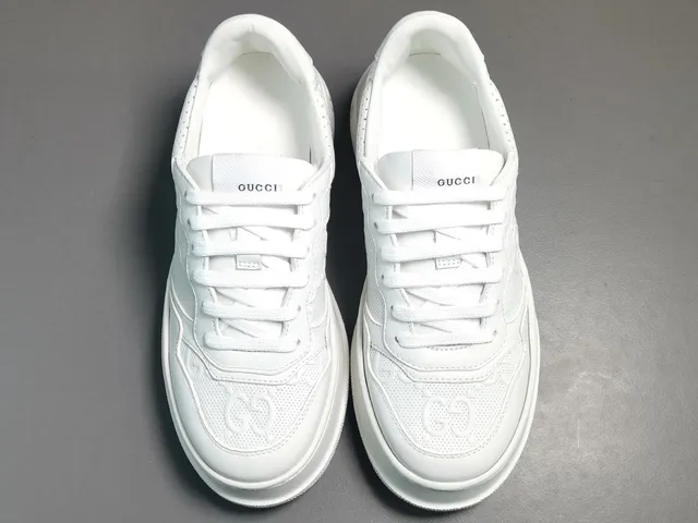 Gucci White Gold Platform Sole Perforated Leather Lifestyle Sneakers 17
