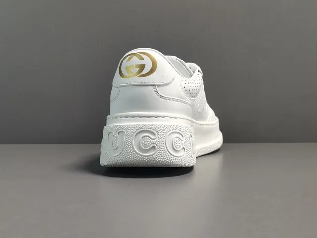 Gucci White Gold Platform Sole Perforated Leather Lifestyle Sneakers 18
