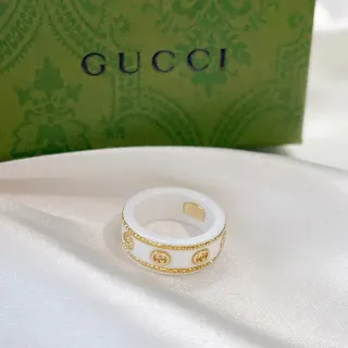 Gucci White Gold Wide Band Ceramic Ring