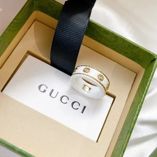 Gucci White Gold Wide Band Ceramic Ring 2