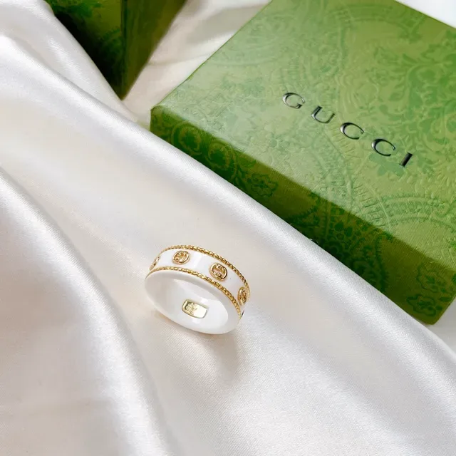 Gucci White Gold Wide Band Ceramic Ring 3