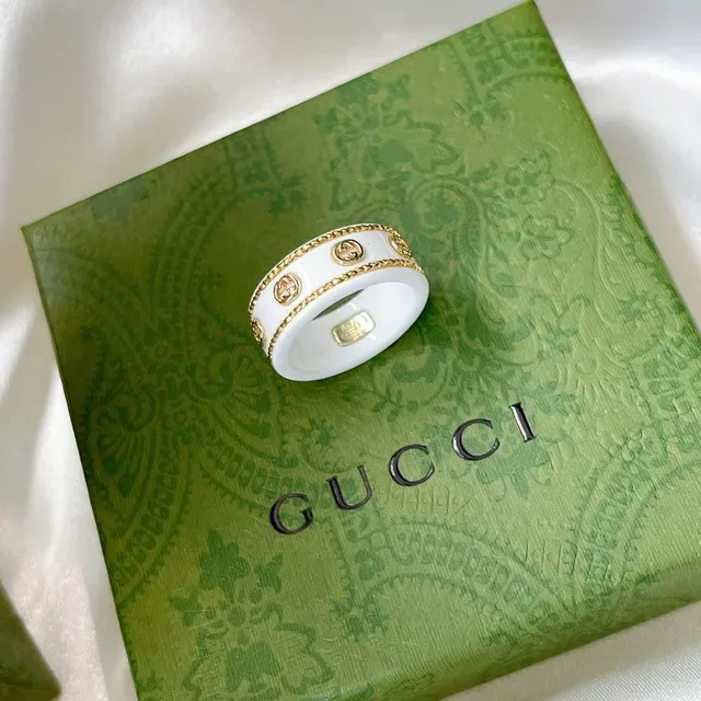 Gucci White Gold Wide Band Ceramic Ring 4