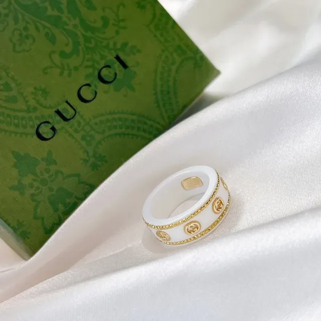 Gucci White Gold Wide Band Ceramic Ring 5