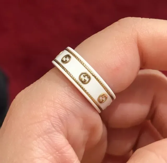 Gucci White Gold Wide Band Ceramic Ring 6