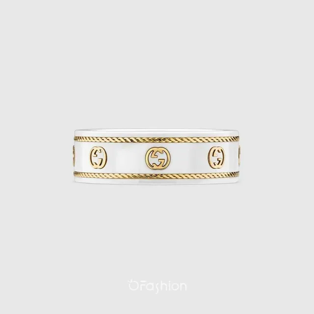 Gucci White Gold Wide Band Ceramic Ring 7