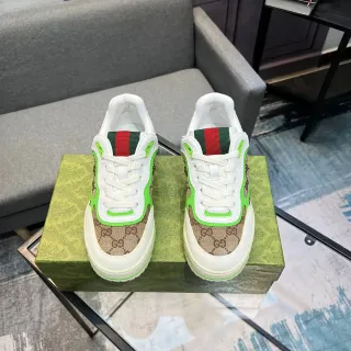 Gucci White Green GG Monogram Canvas Neon Piping Lifestyle Sneakers